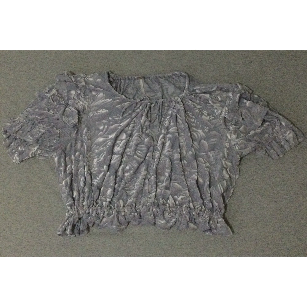 Free People Womens M Velvet Floral Velvet Crop Top Silver/purple ruffle sleeves